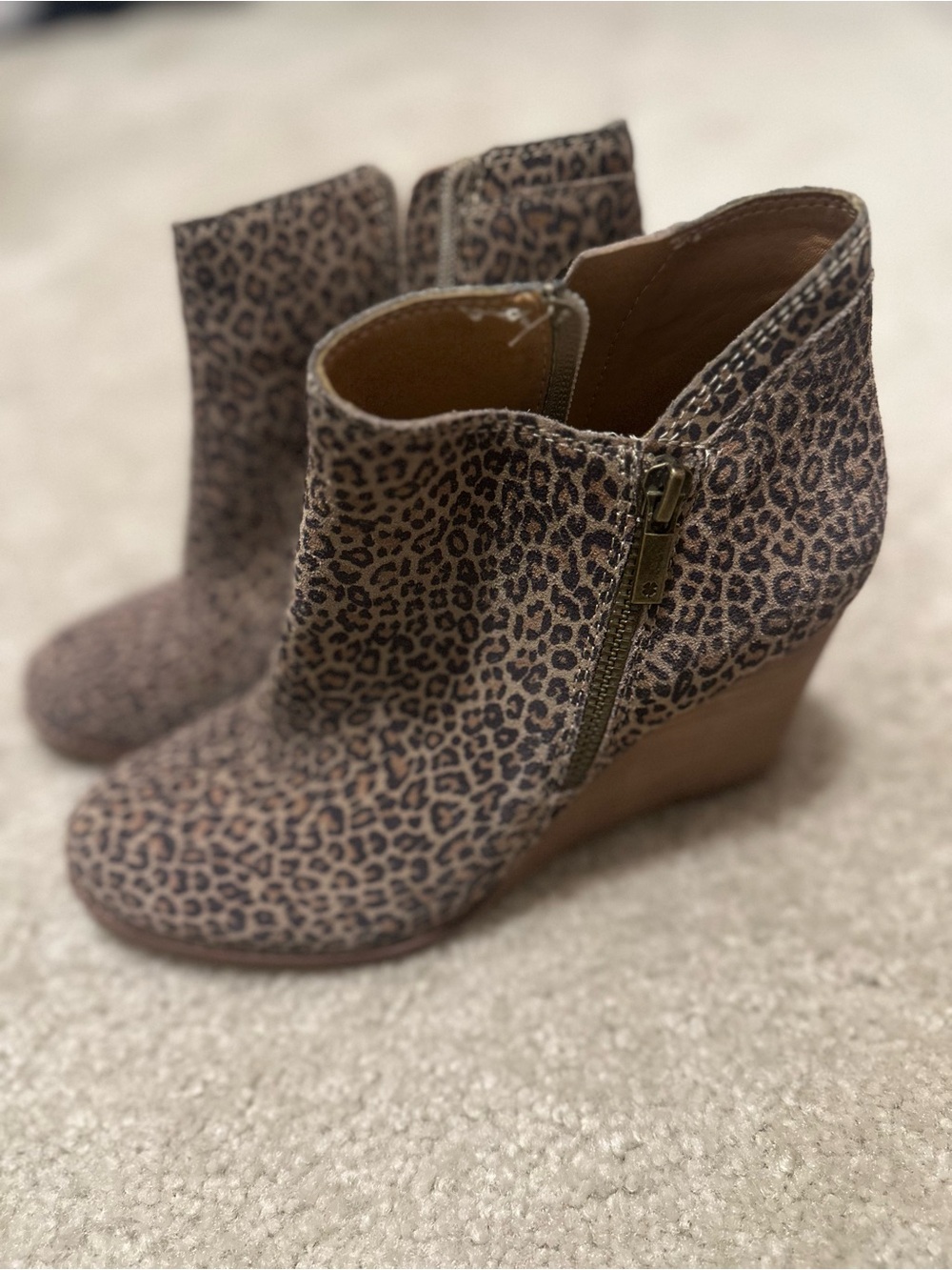 Lucky Brand Leopard-Print Wedge Ankle Boots - Brown & Black